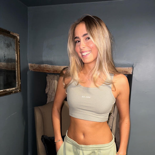 Khaki Booby Embroidered Crop Top