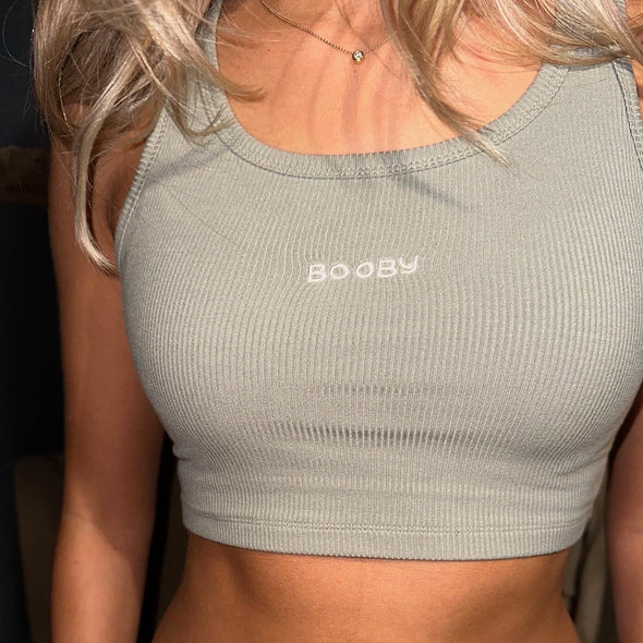 Khaki Booby Embroidered Crop Top