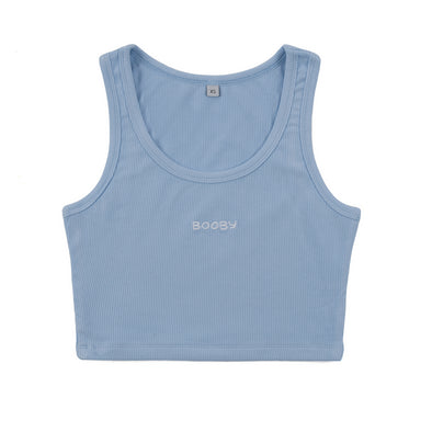 Booby Embroidered Crop Top Blue
