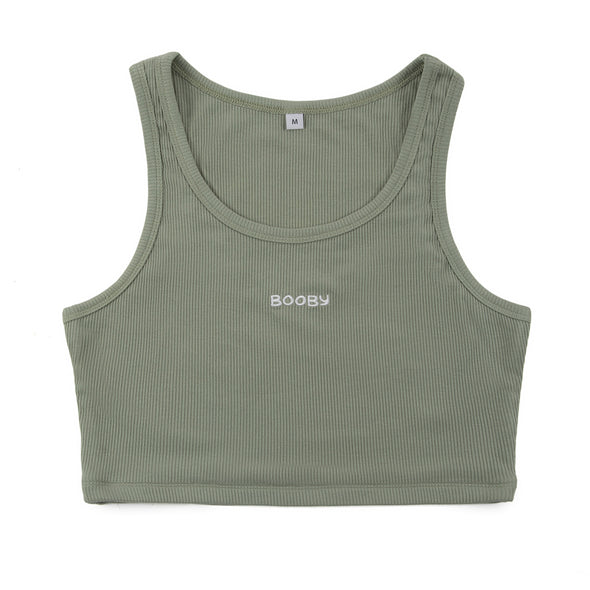 Sage Booby Embroidered Crop Top